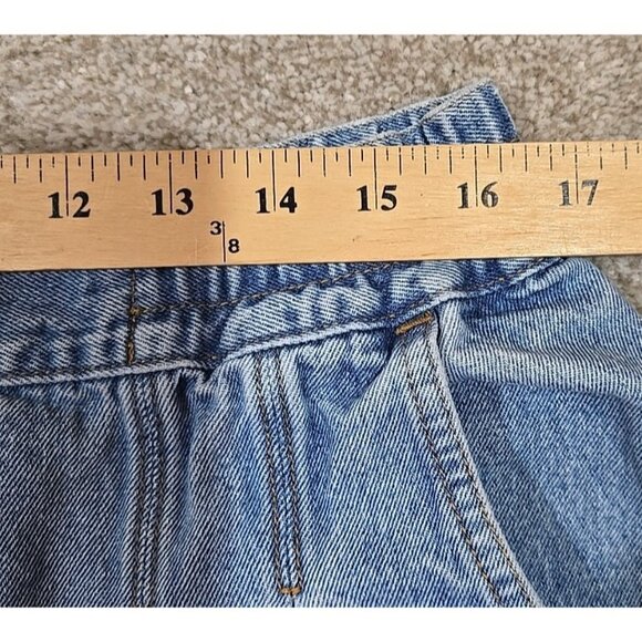St. John's Bay Vtg Denim Shorts Cotton High Rise Elastic Waist Long Pleated Sz L - Picture 8 of 13